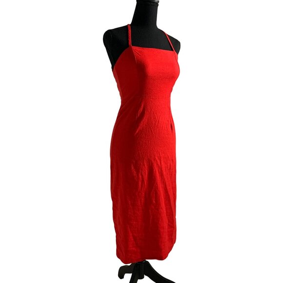 Wild Fable Juniors Teens Red Halter Neck Midi Dress Lace-Up Back & Bodycon Fit - Picture 3 of 15